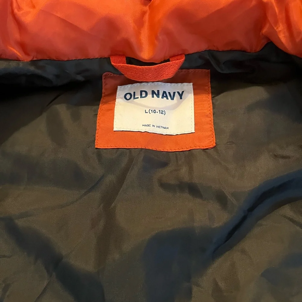 Old Navy Boys Orange Puffer Vest‎ Size L (10–12) Zip Front
